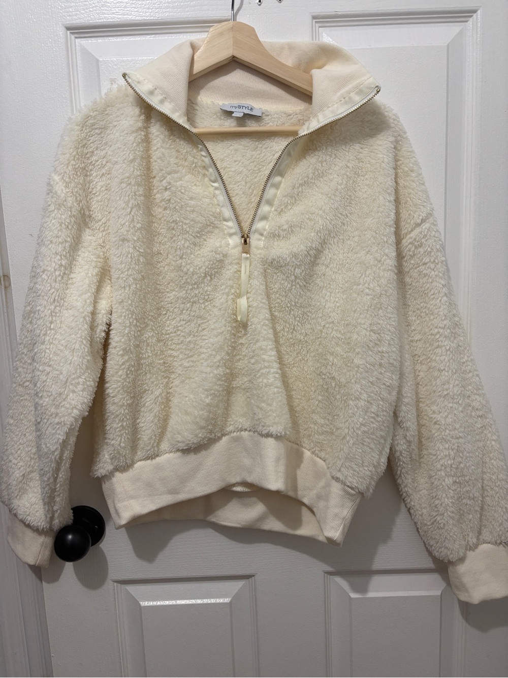 NWT Cozy Ivory Sherpa Half-Zip Pullover Jacket